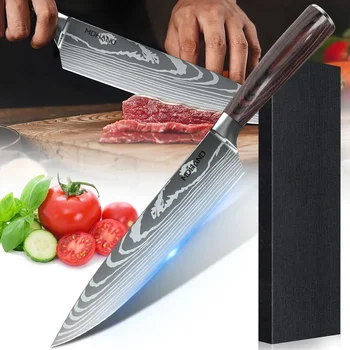 1-3 pezzi set di coltelli da cucina giapponesi coltello Santoku, coltello da frutta coltello multiuso, manico in legno colorato modello Damasco lame affilate 1