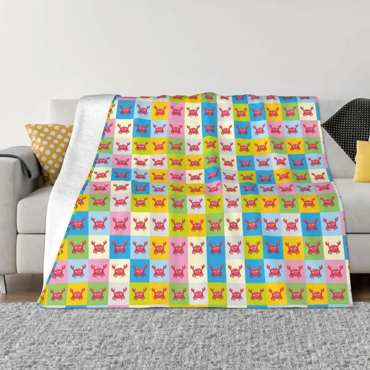 

Cute Colorful Crab Blankets Fleece Textile Decor Portable Lightweight Throw Blankets for Bedding Car Bedspread
