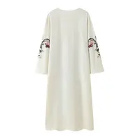 Summer 2025 New Women's Loose Design Sense Flower Embroidery Long Dr Mid-Length A-Line Skirt Sle V-Neline Long Sve - Image 4