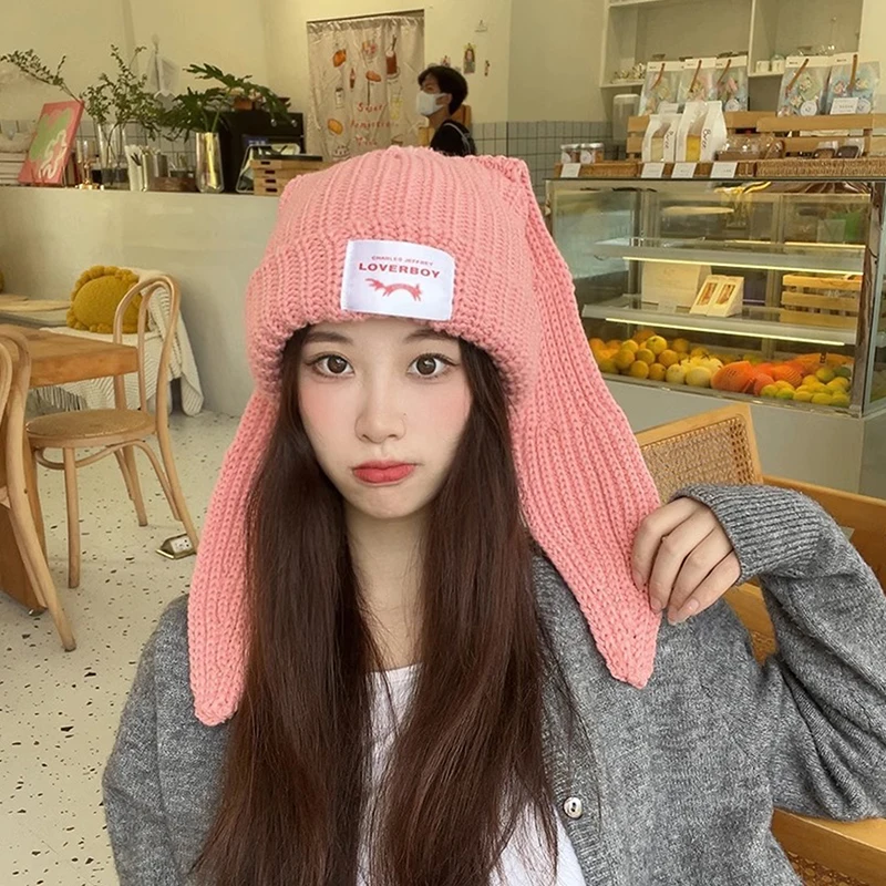Beanie Long Ear Hat Crochet Knitted Hat Cute Bunny Hat Rabbit Ears