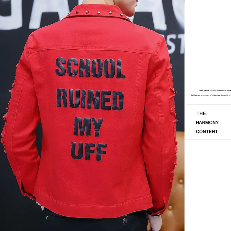 Hole Denim Jacket Spring Autumn 2024 Summer New Harajuku Coat Men's Korean Fashion Rivet Jackets Men Motorcycle Casual Overcaot