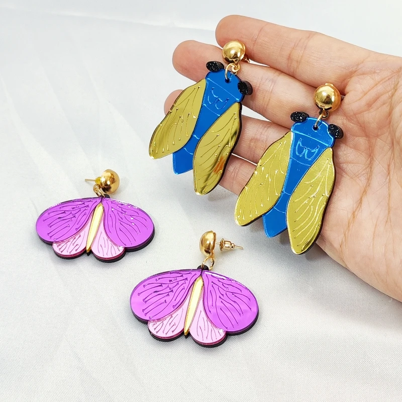KUGUYS Spiegel-Acryl-Insekten-Ohrringe für Damen, Schmetterlings-Schmuck, Zikaden-Käfer-Accessoires – Detail 11
