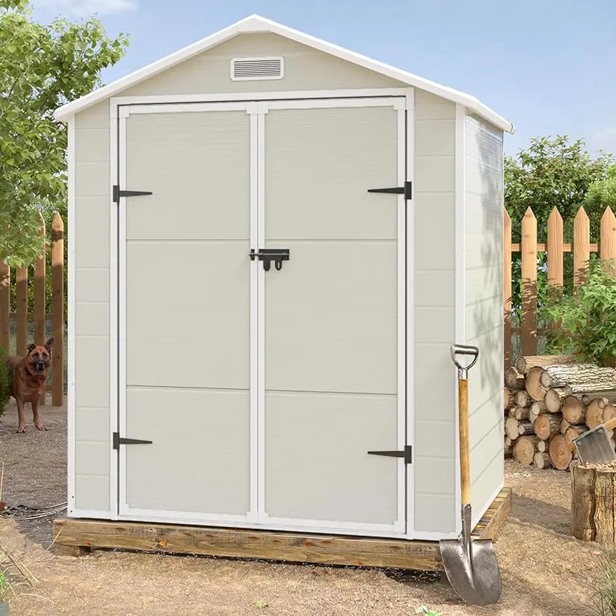 

6x4.5 FT, Resin Outside Sheds & Storage Plastic for Trash Can, Bike, Tool Shed with Lockable Door for Backyard, Patio, Sandstone