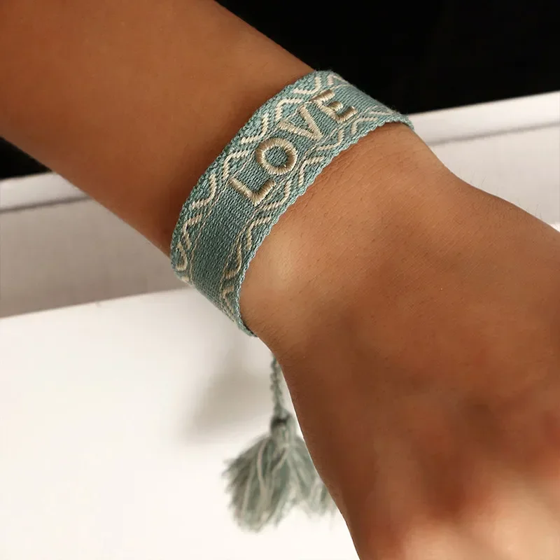 Rope Bracelet Handwoven Bracelet Bohemia Embroidery Letters Woven Tassel For Women