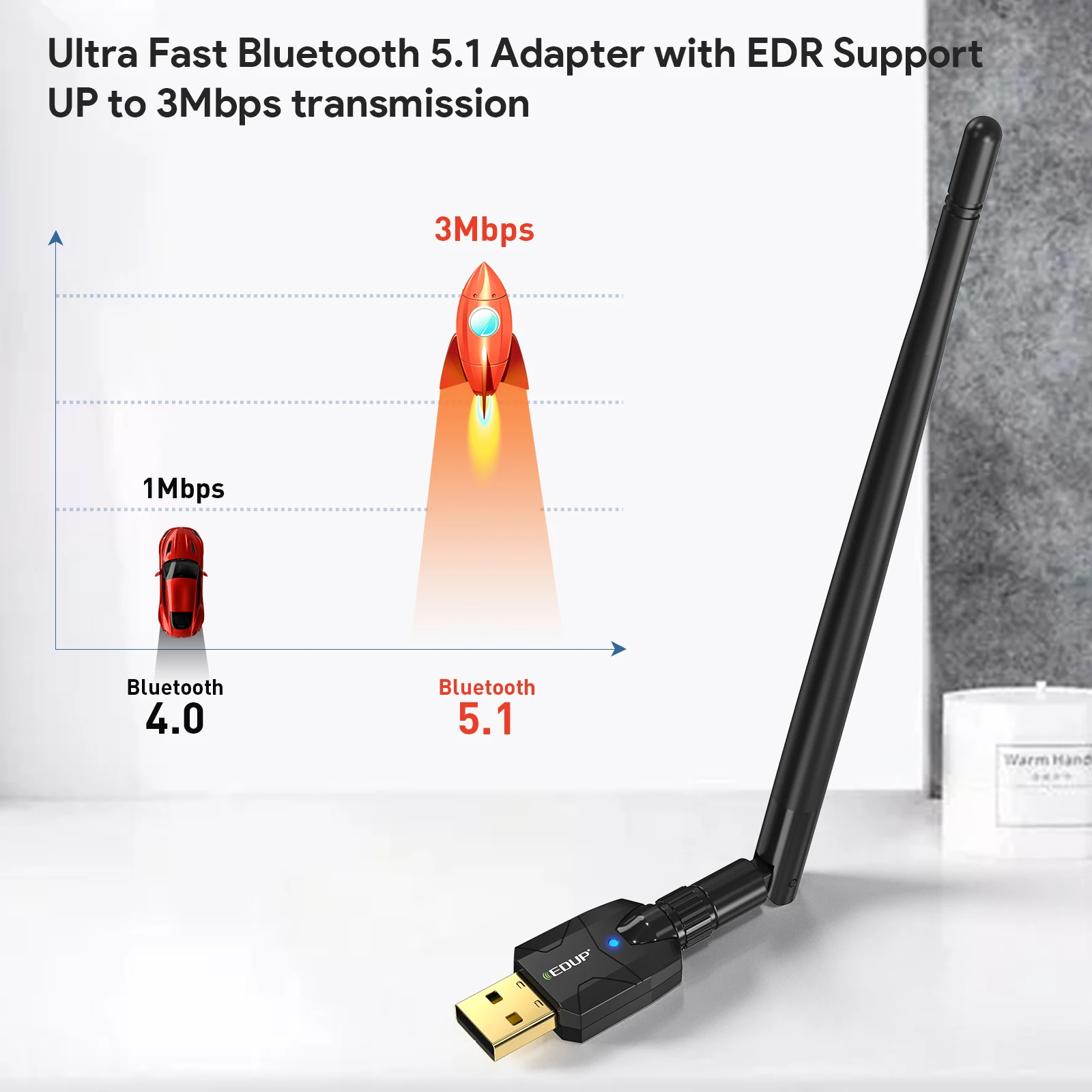 5.1, Receptor de Áudio, Transmissor, Antena 5dBi, Dongle USB para Computador