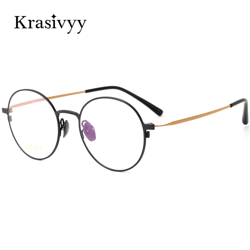 

Krasivyy Pure Titanium Glasses Frame Men Ultralight Retro Round Prescription Eyeglasses Women New Korean Vintage Optical Eyewear