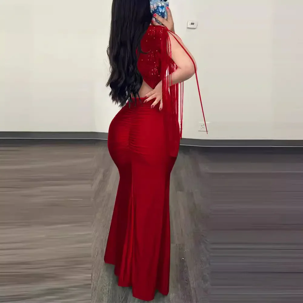 فستان سهرة لؤلؤ و شراشيب