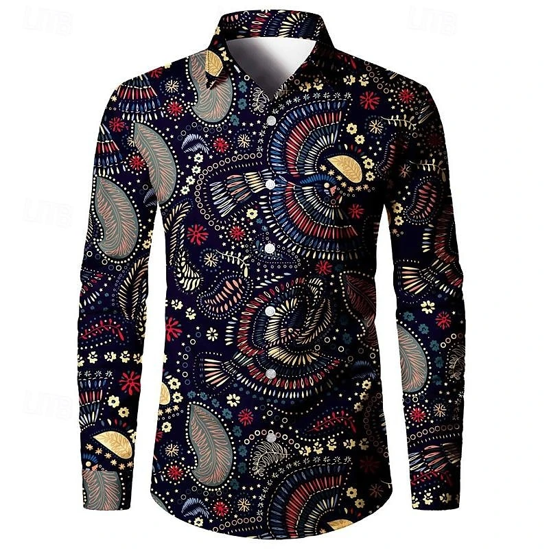 HISDERN Paisley Shirt for Men Casual Blue Floral Fancy Shirts Button Down Long Sleeve Funky Hawaiian Shirt L HISDERN Paisley Shirt for Men Casual Blue Floral Fancy Shirts Button Down Long Sleeve Funky Hawaiian Shirt L