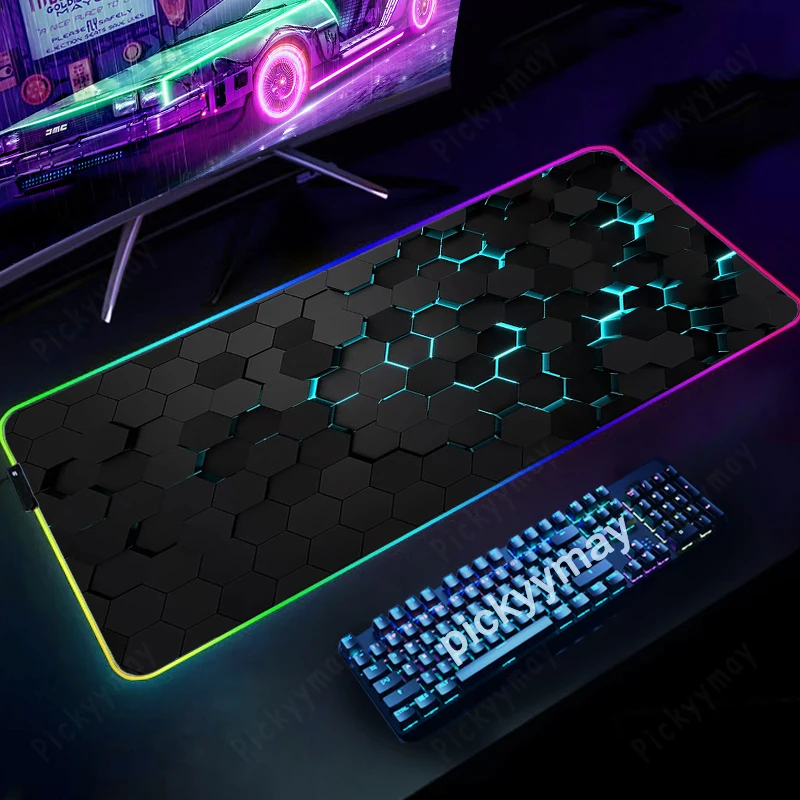 

Mousepad RGB Geometric Big Mouse Pad LED Luminous Gaming Accessories Mats Gamer Mousepads Large Desk Mat Computer Keyboard Pads