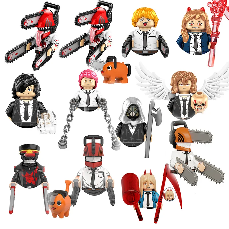 KT1067 Chainsaw Man Anime Denji Pochita Power Electric Times Beam Tolka  Angel Building Blocks Mini-Figures Kids Toys