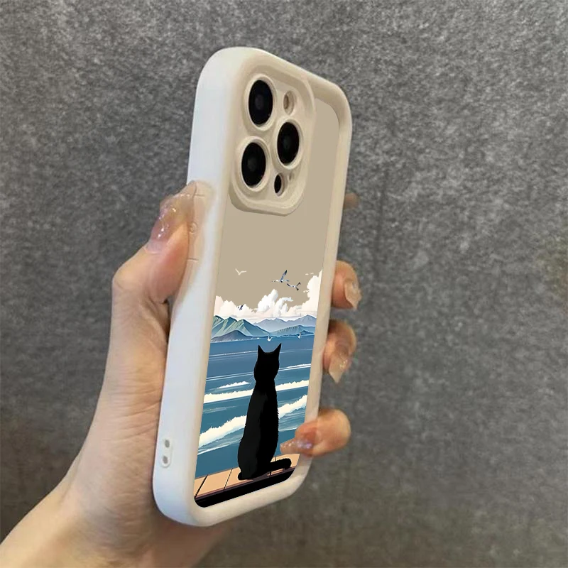 Adorable Cat by the Sea Silicone Phone Case Cover