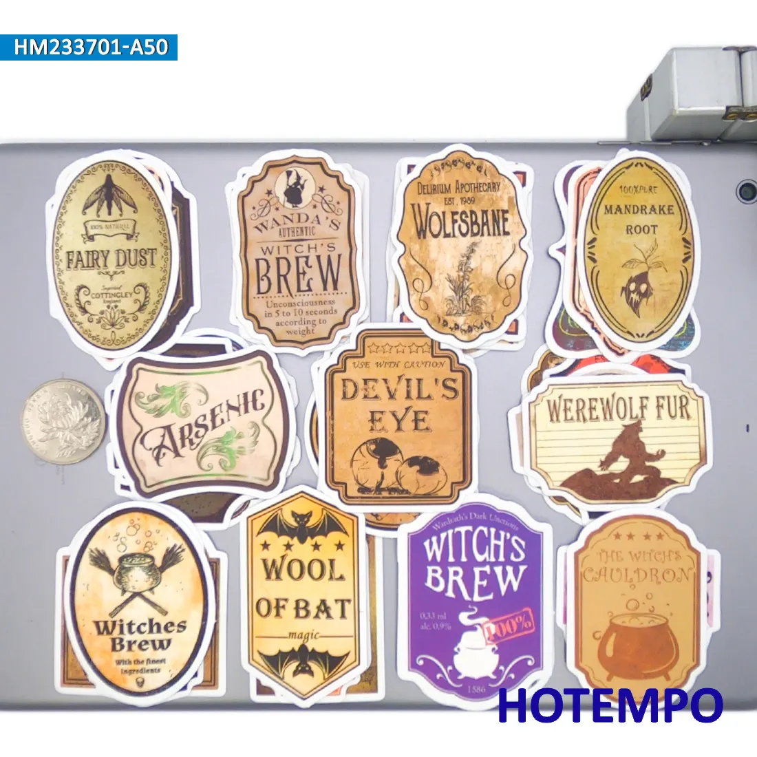 Magische Zaubertrank-Etiketten-Aufkleber-Set, Retro Zauberer-Alchemie, für Flaschen, Laptops, Gepäck, Fahrräder, Autos, Handys, Lustiges Aufkleber-Set, 20/30/50 Stück – Detail 21