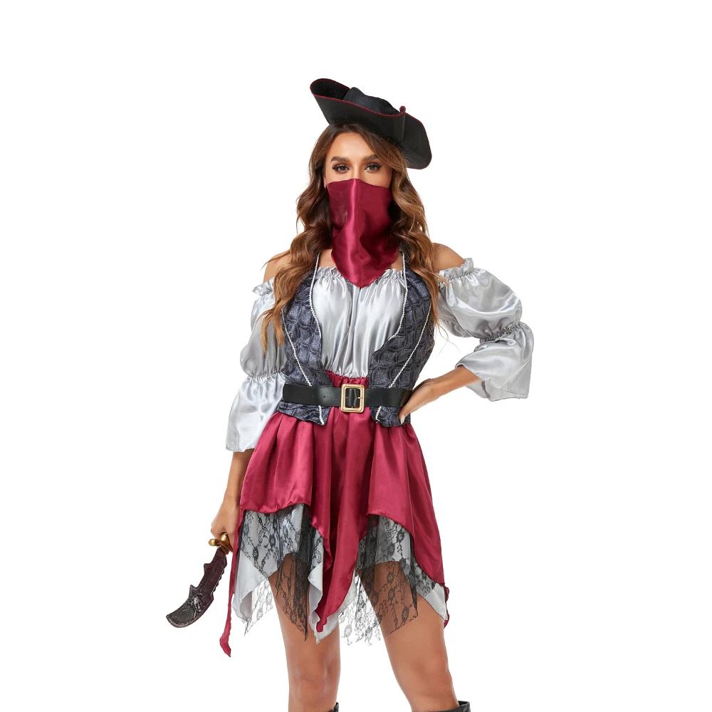 

Women Caribbean Pirate Costume Halloween Carnival Captain Cosplay Fancy Party Dress