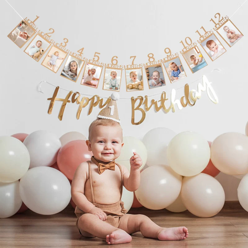 Birthday Baby One Year 12 Months Photo Banner Boy Girl Year