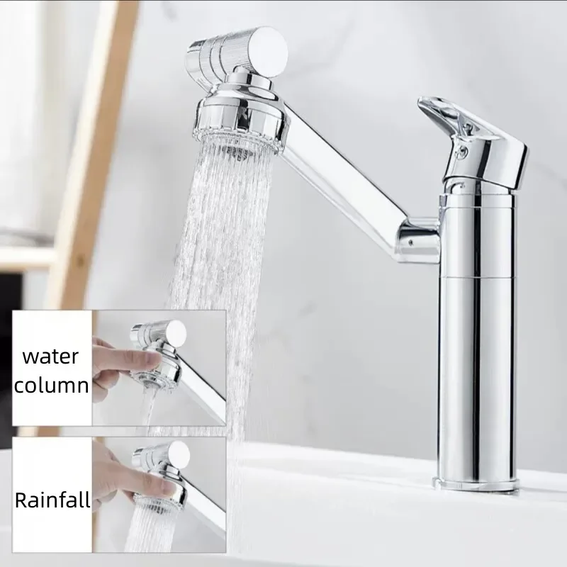 

Bathroom Faucets Brass Black/Silver/Gold Single Handle Rotary Switch Dual Mode Tap Mixer Basin Faucet Cold Hot Water Sink Tap