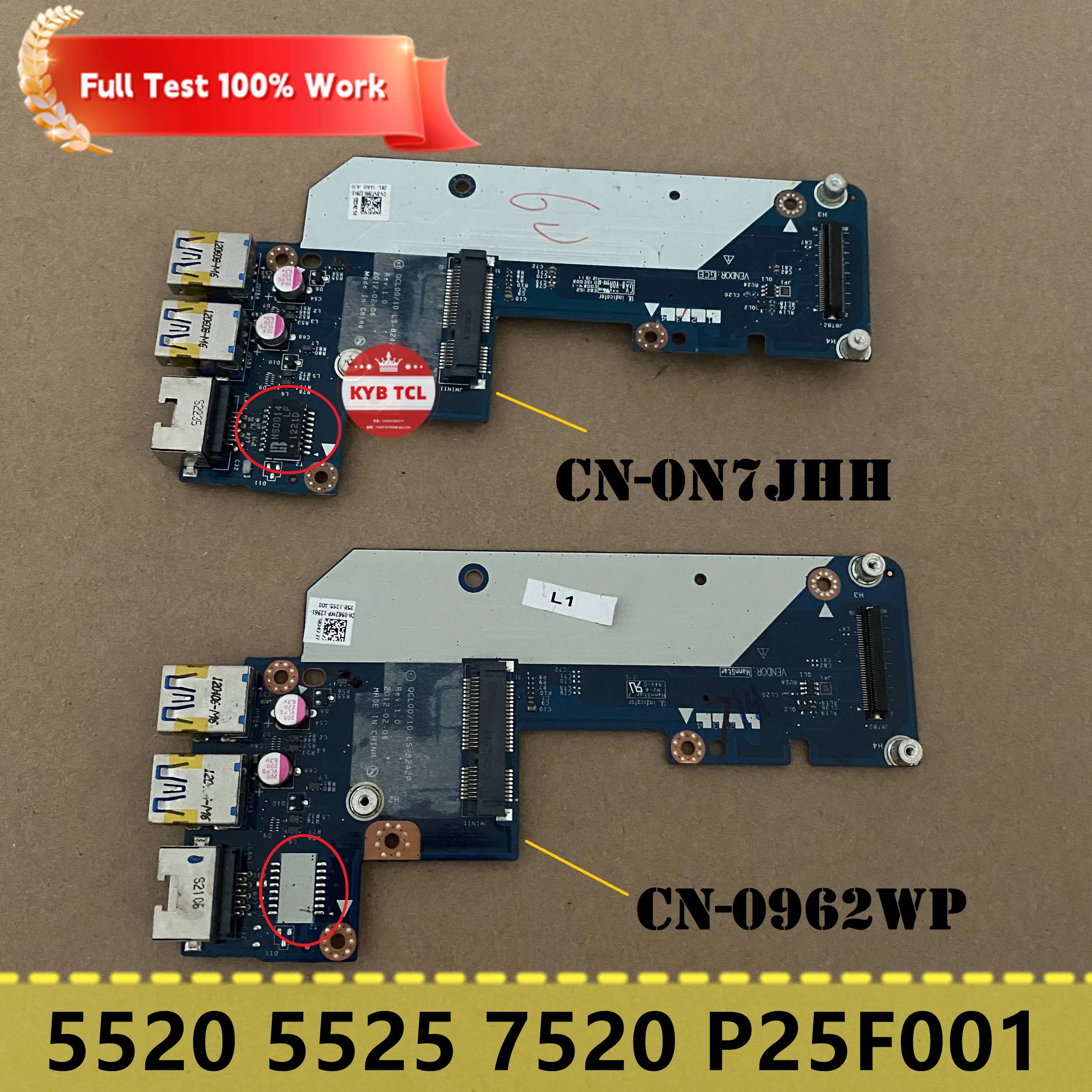 

For Dell Inspiron 15R 5520 5525 7520 P25F001 P25F Laptop USB IO WIFI Ethernet LAN PCB Board LS-8242P 0962WP 962WP 0N7JHH N7JHH