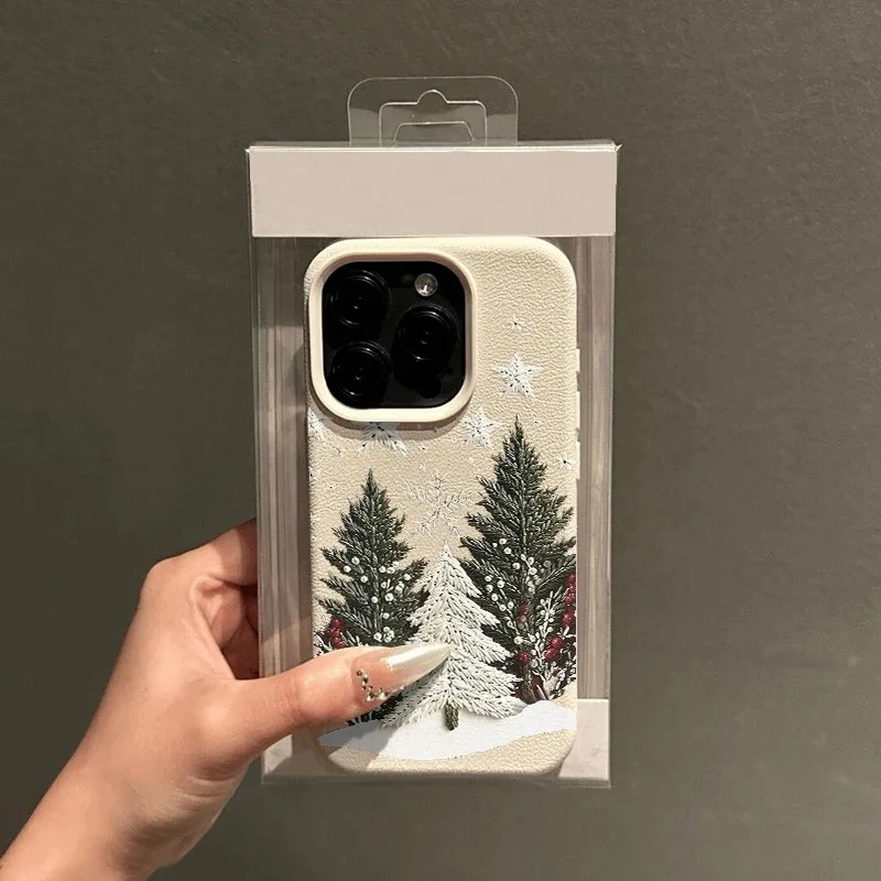Festive Christmas Tree Lychee Texture Soft Phone Case Cover