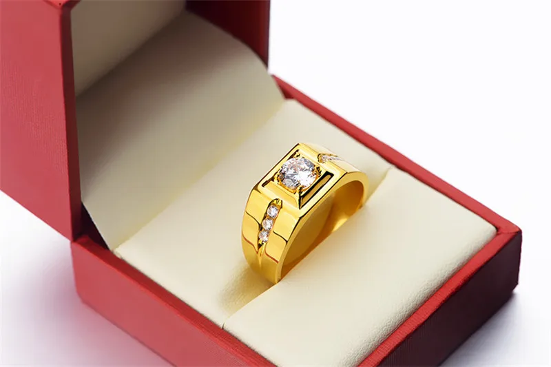 Wedding Rings Engagement Rings Zircon Rings Solitaire 24KT Gold 925 Sterling silver AAA Zircon cz Male Ring For Men Finger Party Jewelry