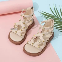 Summer New Kids Sandals Girls Princess Rivet Sandals Soft Children Beach Shoes Fashion Roman Sandals Size 21-36 Versatile 2