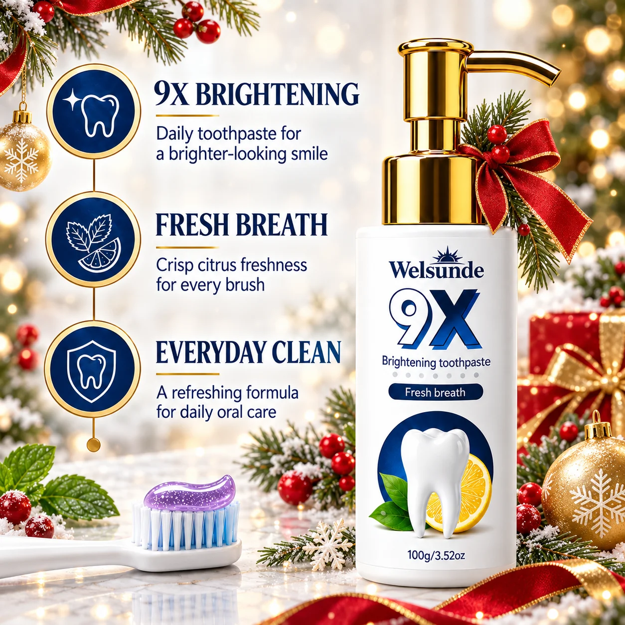 1/3PCS Tooth Whitening Toothpaste, Exquisite Christmas gifts,Hydroxyapatite, Natural Herbal Ingredients, Deep Cleaning Formula, Fresh Breath, Gentle Daily Oral Care, Rich Foam Texture, Easy Dispensing Pump Design,