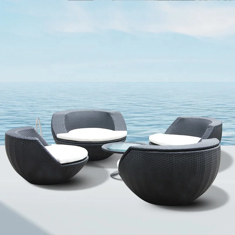 Outdoor Rattan Lounge Chair Sofa Combination Coffee Table Balcony Table and Chair Courtyard Hotel Garden Furniture