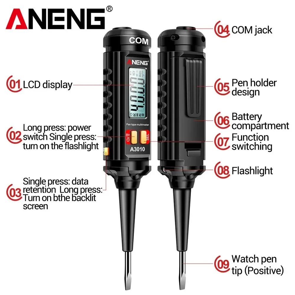 Digital Multimeter 4000 Counts Smart Dual Use NCV Voltage Sensing Pen Type Backlight Automatic Ranking Tools ANENG A3010