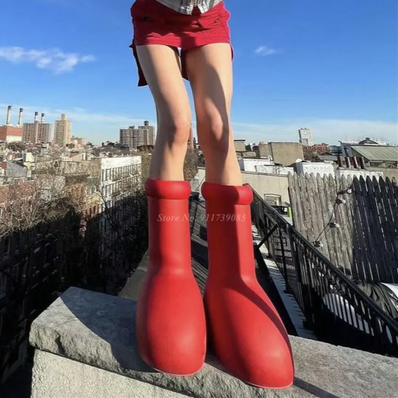 Red Boots Astro Boy Big Rain Boots Eva Thick Bottom Big Round Toe Flat
