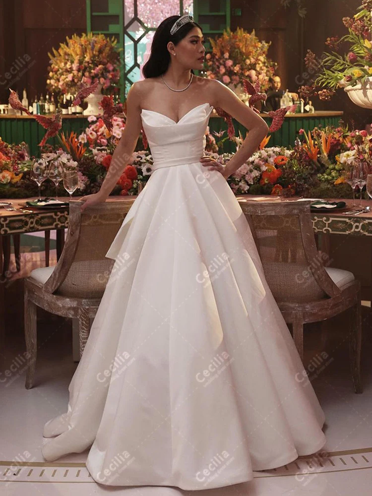 Charming Wedding Dresses Satin Pleat Bridal Gowns Off The Shoulder Princess Robes For Formal Party Vestidos De Novia Customized 3