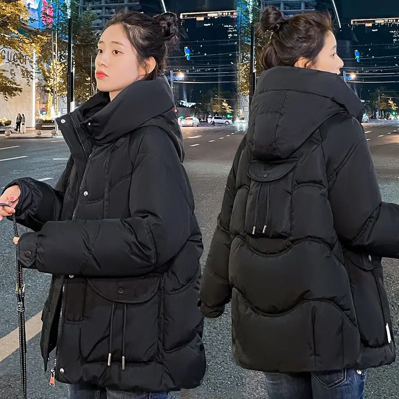 Winter Parkas Women Coat Thickened Warm Puffer Jacket Zipper Long Sleeve Pockets Hooded Outerwear Black Red White Coat