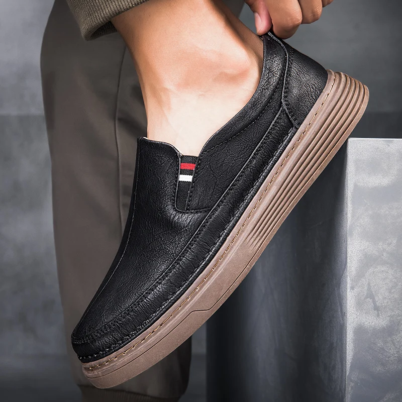 2025 Men's Casual Shoes High Quality Fashion Flats Genuine Leather Men Daily Round Toe Skateboarding Shoes Man Big Size 37-47 4