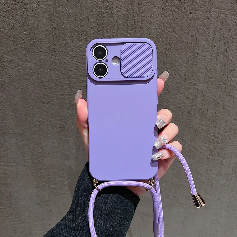 Stylish Crossbody Silicone Phone Case with Slide Camera Protection