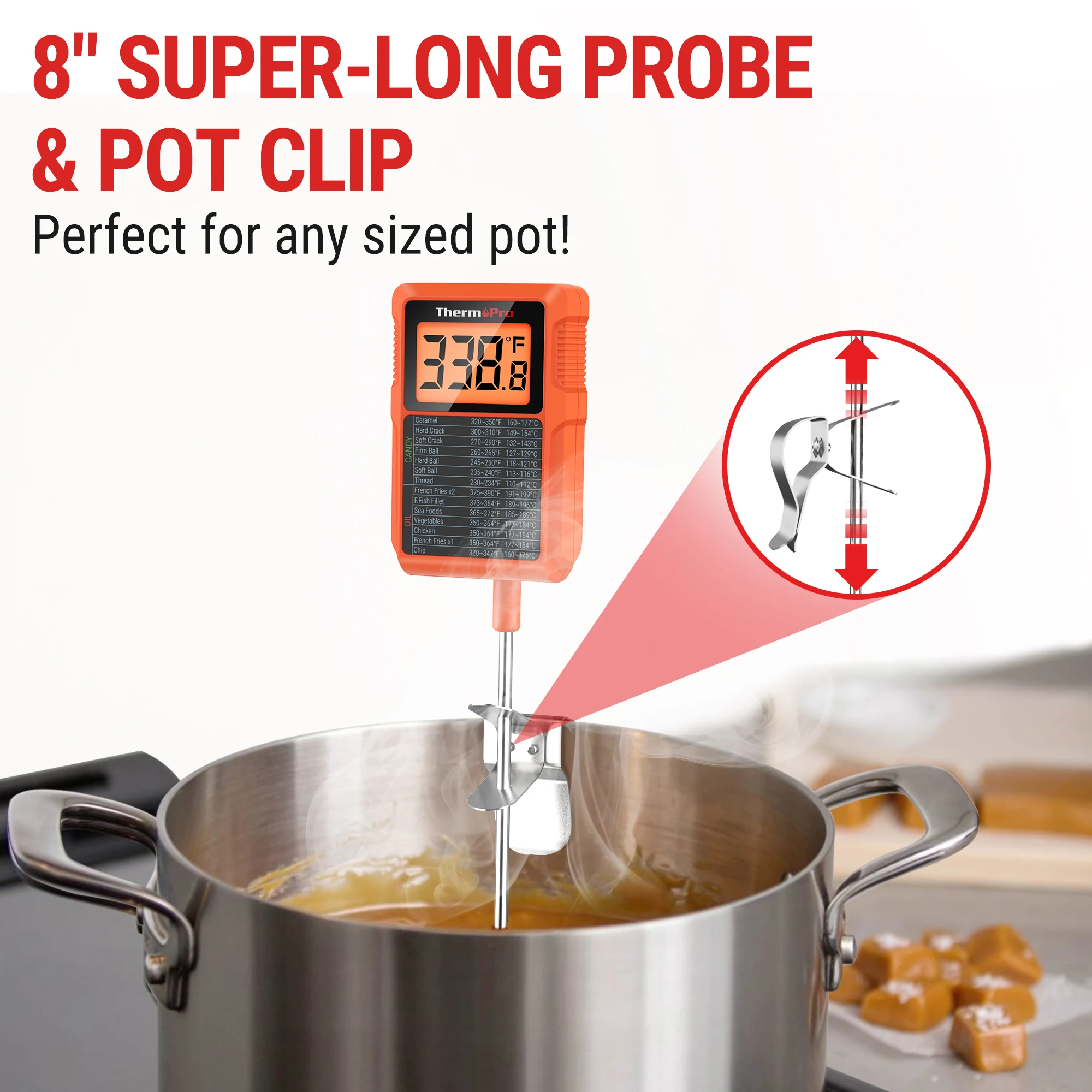 1pc, Food Thermometer, Rotating Digital Candy Thermometer With 10 Long  Probe And Pot Clip, LCD Display, Instant Read Food Meat Thermometer For  Candy