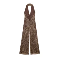 Women's Chic Sexy Jumpsuit Leopard Print Halter Backless Lace-up Loose Fashion Spring Summer Holiday Bodysuit 5039147 - Image 2