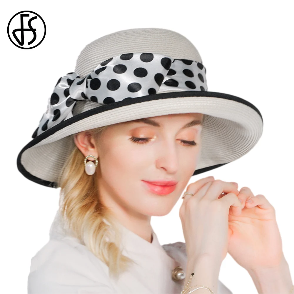 Fs Dot Bow Decorate Casual Hats For Women Fashion Curl Brim Sombreros