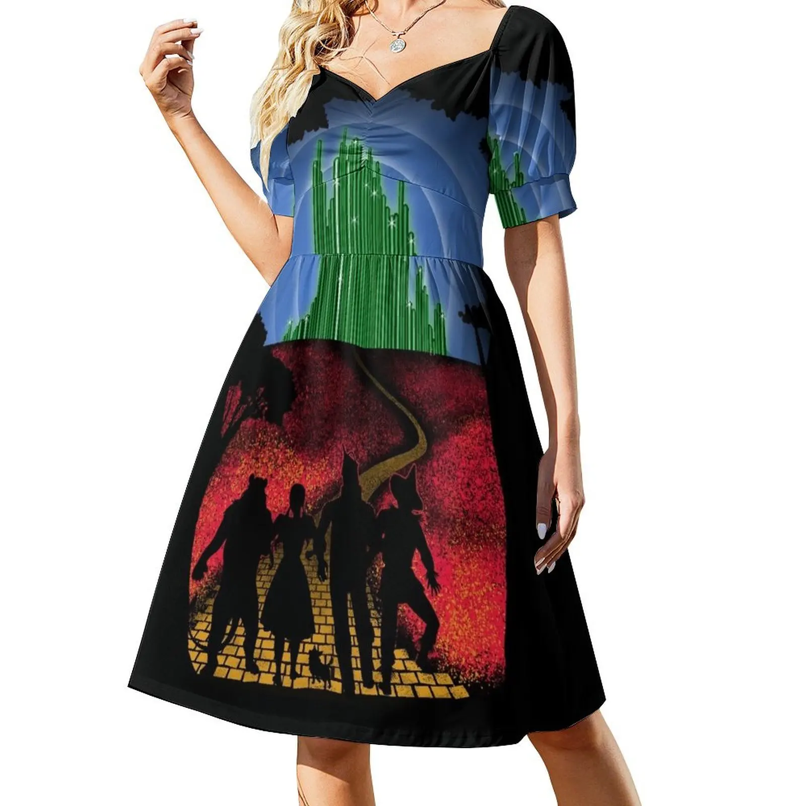 thumbnail image 1 of Vestido de manga corta estilo camino de baldosas amarillas, vestido de invitada de boda , vestidos de noche de lujo , vestidos casuales, vestido, 1 of 7