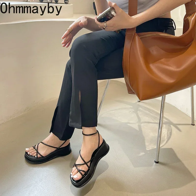 Women Sandals Open Toe Summer Fashion Narrow Band Dress Shoes Platform Wedges Heel Ladies Ankle Strap Gladiator Sandalias