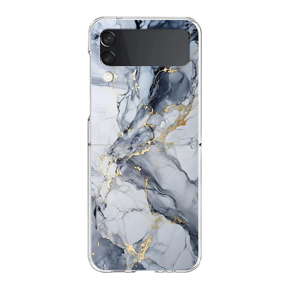 Hard Clear Folding Phone Case with Watercolor Marble Design
