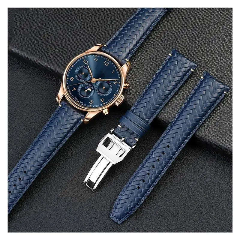 SCHIK 22mm 20mm Genuine Leather Watchband Fit For IWC IW503312 IW500713 IW344205 Blue Cowhide Watch Strap Men Pin buckle
