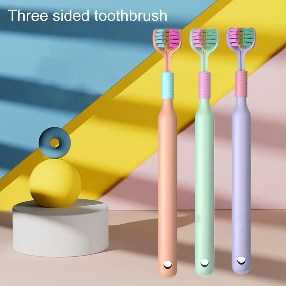Adult Toothbrush Innovative Nonslip Candy Color Three Head Soft