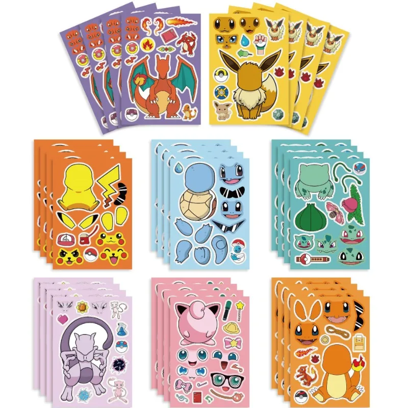 

8Sheets Pokemon Anime Stickers Make-a-Face Assemble Funny Pikachu DIY Decal Assemble Jigsaw Children Girl Birthday Gift