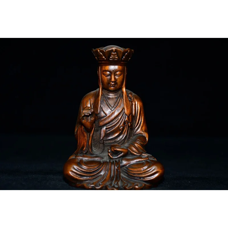 

4.3" Collection Chinese Box-wood Carving Buddhism Ksitigarbha Buddha Sit Statue Craft Gift Decoration Home Decore