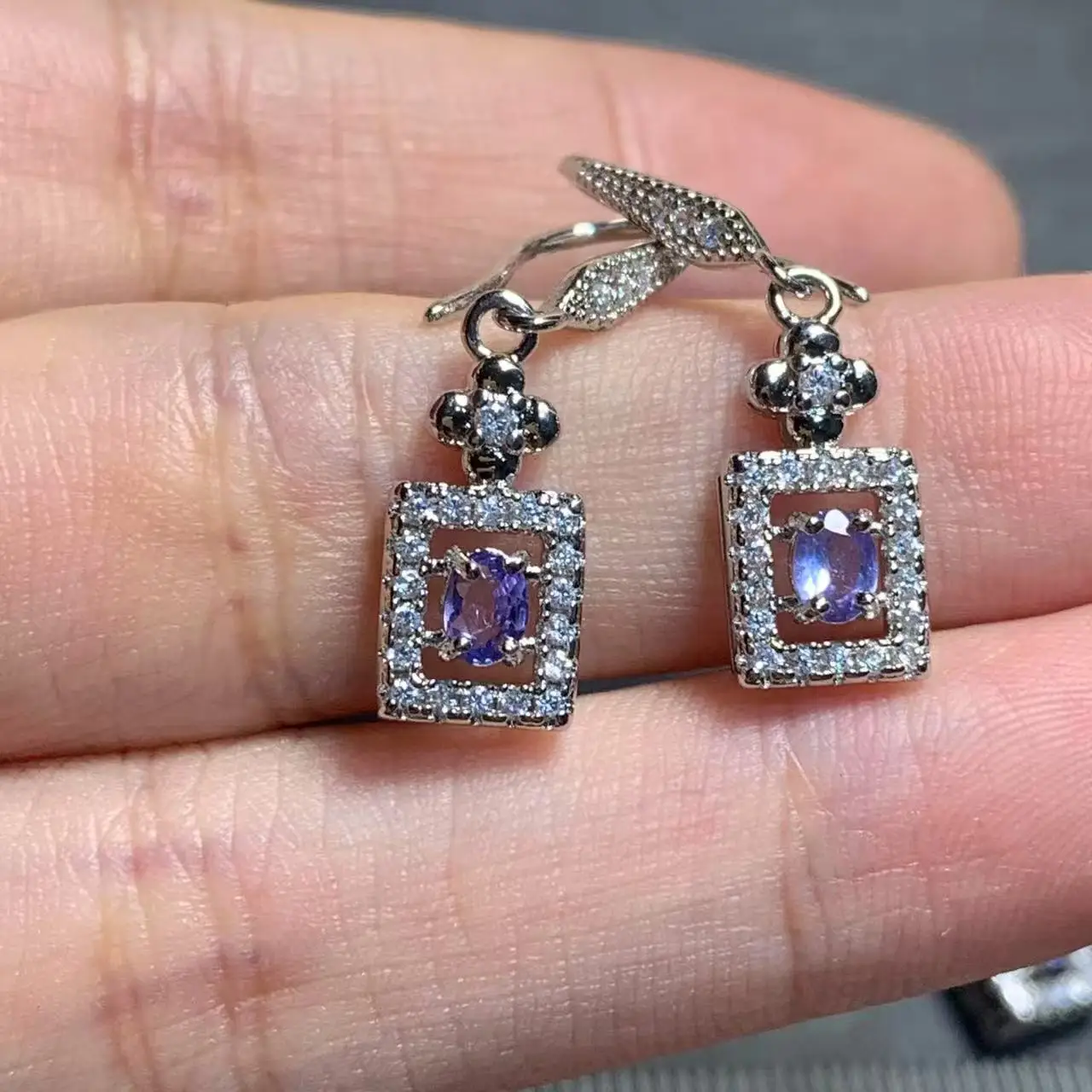 Flower Natural Tanzanite Stud Earrings For Women Stainless Steel Vintage Femme Gift Prevent Allergy Fine Jewelry