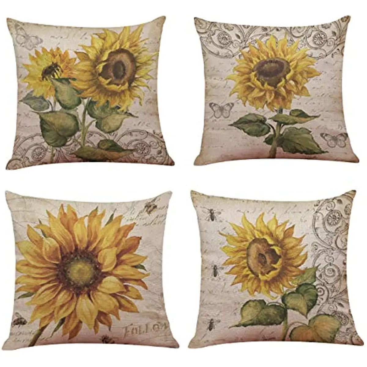 

4PCS Summer Sunflower Throw Pillow Covers Flower Cotton Linen Pillow Cases Square Cushion Cover for Sofa Couch Bed Car Bedroom