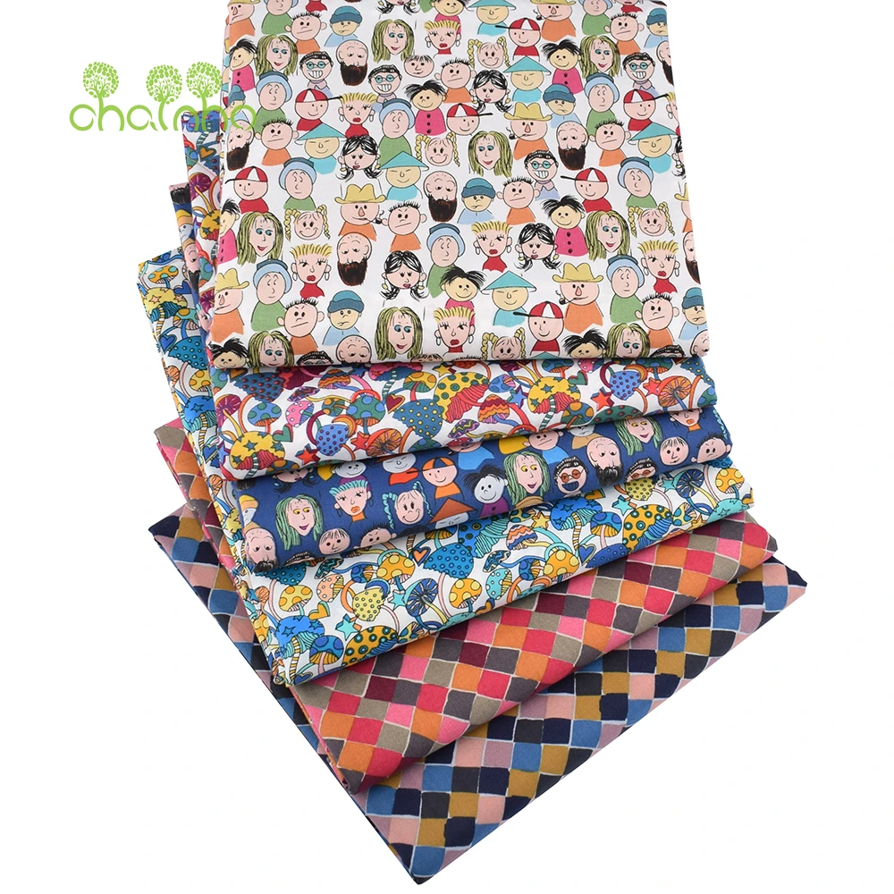 Chainho,Cartoon Series 60S Reactive Printed Plain Cotton Fabric,Poplin Material For DIY Quilting Sewing Children's Dress,Skirts
