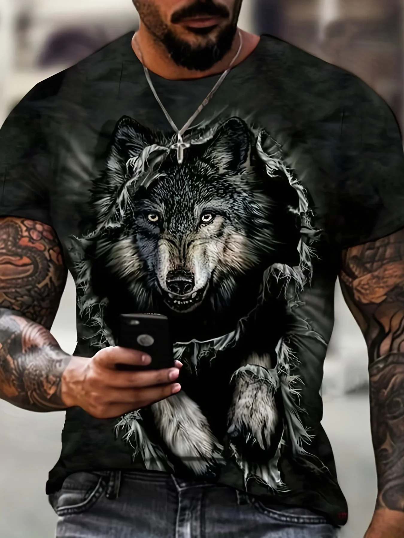 

New Hot Fashion Summer Men's T-shirt Animal Wolf 3d Printed Round Neck Fashion Street Casual Short Sleeve Top T-shirt Oversized
