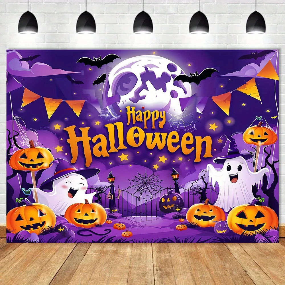 Halloween und Kürbis Hintergrund Stoff, Halloween und Kürbis Fledermaus Mond Hintergrund Stoff – Detail 7