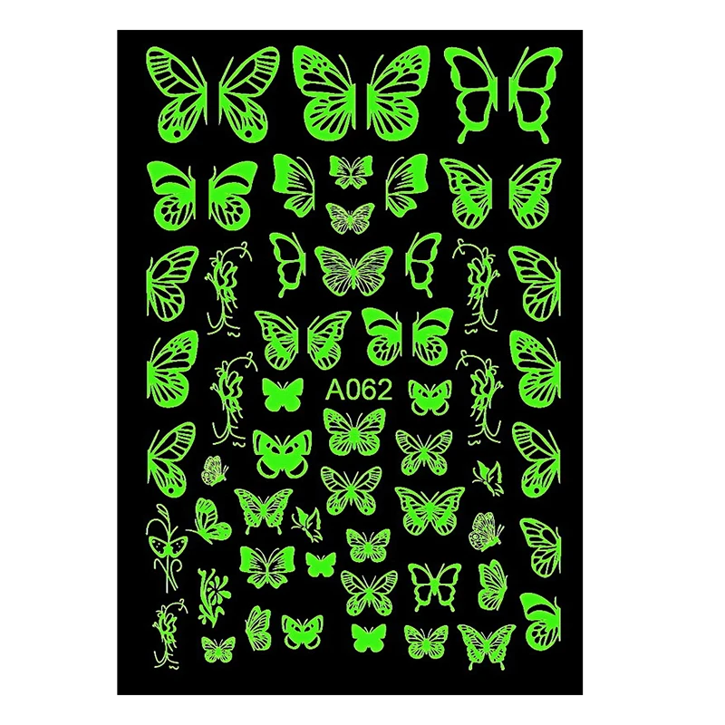

Luminous Effect Butterfly Star Nail Art Stickers Flame Love Heart Snow Glitter Green Decal Glow In The Dark Nail Decorations