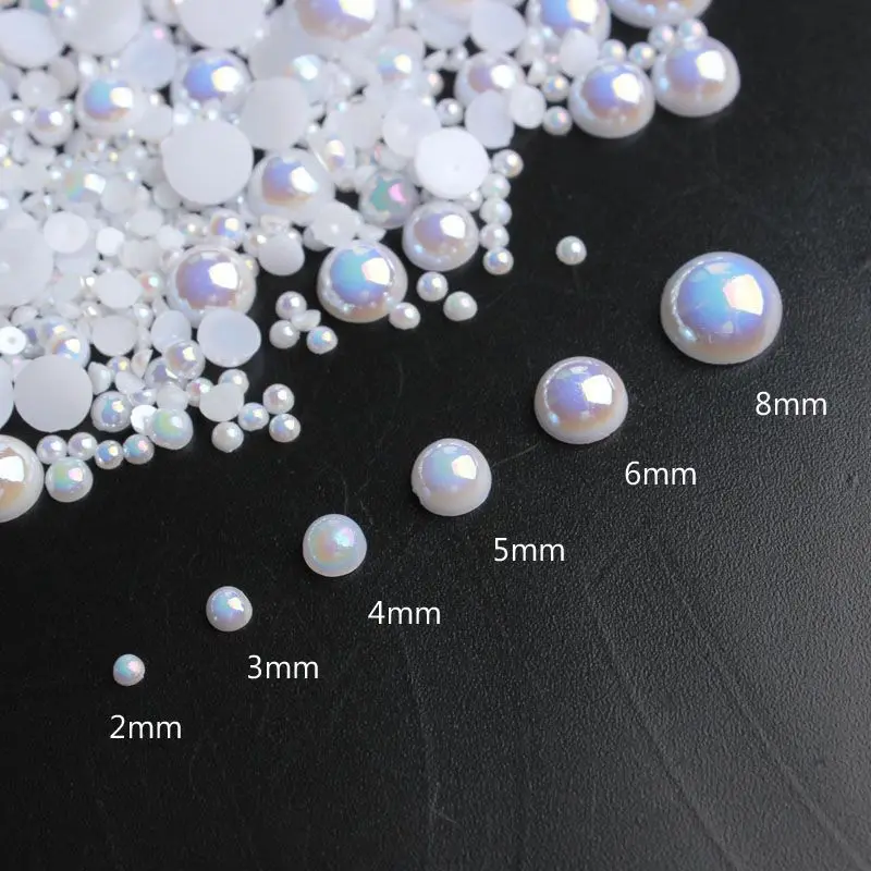 100pcs Punk Silver Pearl Beads Nail Art Charms 3D Half Round Flatback Nail Rhinestones Manicure Tips Crafts Nail Art Decoration 3
