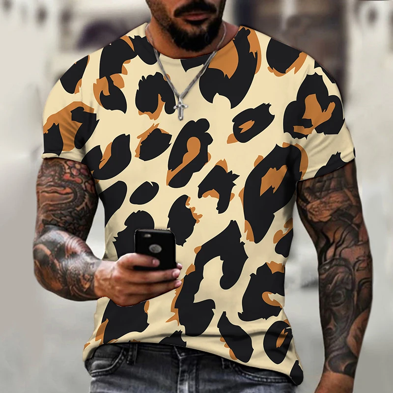 

Men's Summer Luxury Leopard Print T-Shirt Male Vintage Clothing Outdoor Sportswear Fashion Streetwear Casual Daily Tops&Tees