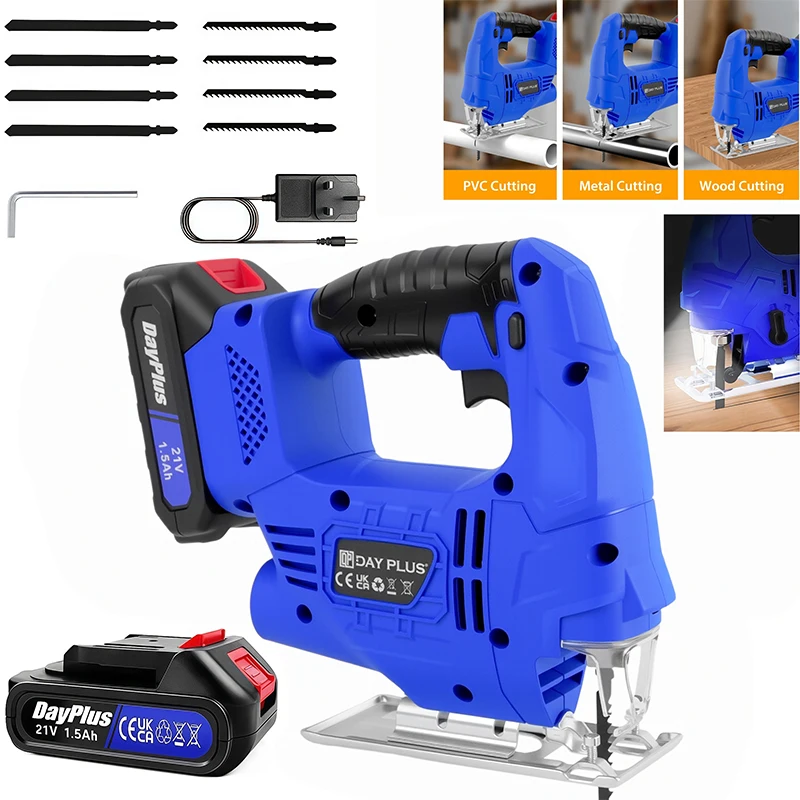 BRIEFNESS Upgraded 21V Brushless Jigsaw Cordless, 400W Sabre Saw Power Tool, with Battery Charger, for Woodworking Metal Cutting